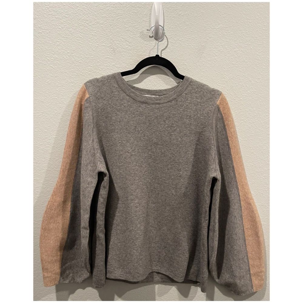 THML Round Neck Grey Tan Ballon Sleeves Sweatshirt